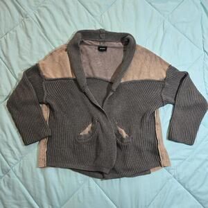 Heyson Washed French Terry Cardigan Open Front Cable Knit Long Sweater Gray